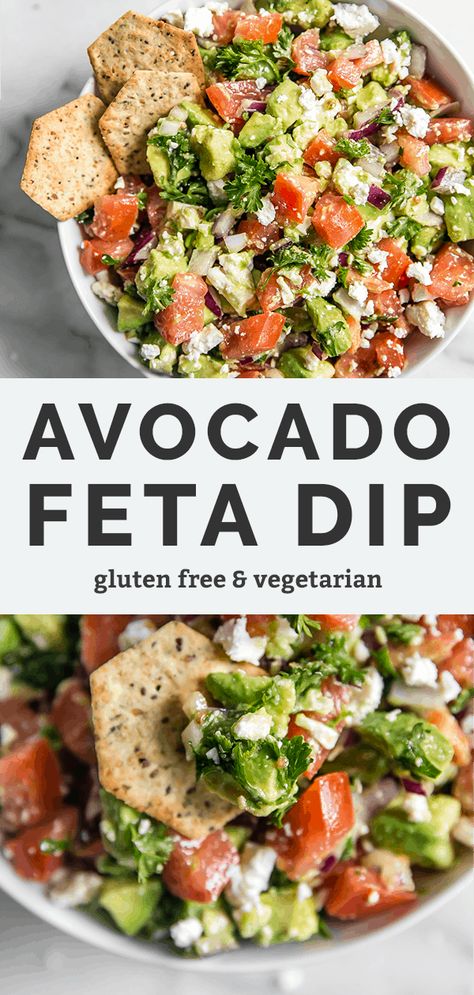 This easy Avocado Feta Dip recipe is SO good and yes – seriously addicting, but in the best possible way. This healthy dip is the perfect gluten-free snack or healthy appetizer to ring in the new year or for a super bowl party! Avocado Feta Dip, Feta Dip, Healthy Dips, Healthy Food Facts, Healthy Diet Recipes, Healthy Smoothie, Healthy Food Choices, Healthy Appetizers, Trail Mix