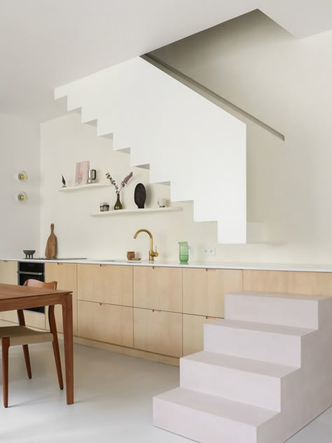 Parisian Kitchen, Parisian Architecture, Carpentry Workshop, Pale Wood, Small Space Design, Casa Container, Under Stairs, Architectural Digest, Space Design