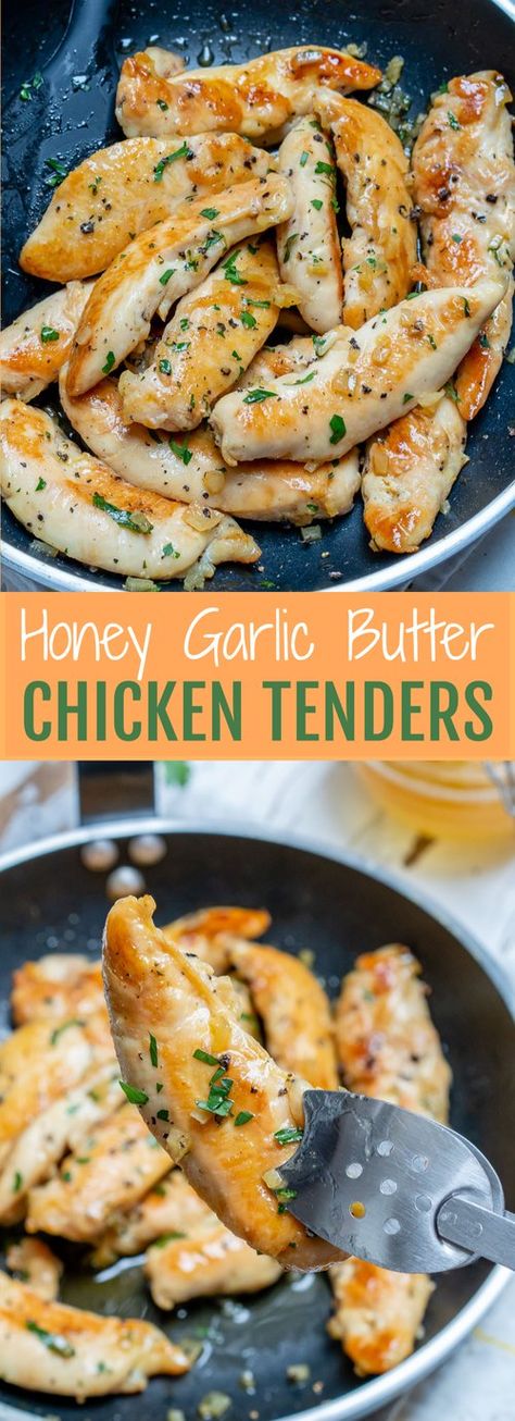 Honey Garlic Butter Chicken Tenders for Clean Eating Meal Prep! Easy Healthy Dinner Prep, Clean Eating Chicken Tenders, Clean Eating Meals Easy, Honey Garlic Butter Chicken Tenders, Good Healthy Recipes For Dinner Clean Eating, Clean Food Crush Alice Springs Chicken, What To Eat With Honey, Easy Healthier Meals, Chicken Strip Meal Ideas