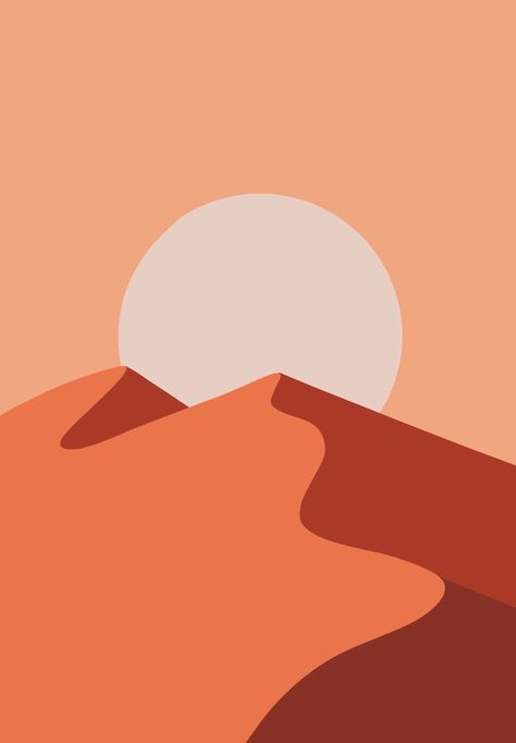 C'est un art numérique moderne, minimaliste, simple et abstrait d'une journée ensoleillée dans le désert Vector Desert Landscape, Minimalistic Digital Art, Procreate Simple Art, Desert Collage Art, Desert Abstract Art, Sand Dunes Drawing, Orange Aesthetic Art, Adobe Fresco Art, Desert Graphic Design