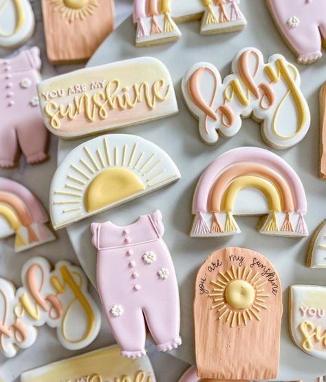 You Are My Sunshine Themed Baby Shower – Baby Shower Ideas 4U You Are My Sunshine Cookies Decorated, Little Ray Of Sunshine Baby Shower Decor, Here Comes The Sun Baby Shower Cookies, Ray Of Sunshine Cookies, Groovy Baby Shower Cookies, Little Sunshine Baby Shower Ideas, You Are My Sunshine Cookies, You Are My Sunshine Baby Shower Theme, A Little Ray Of Sunshine Is On The Way