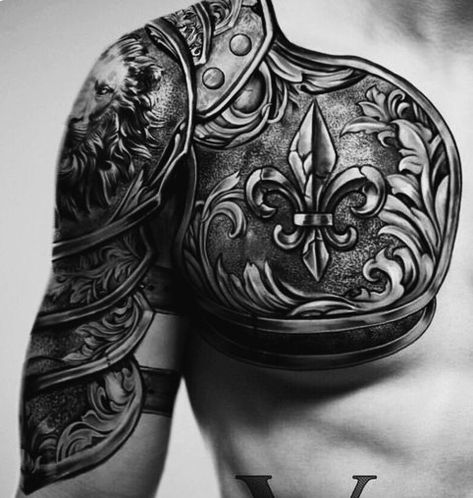 Tattoo Armor Shoulder, Men’s Armor Tattoo, Body Armour Tattoo, Armor Back Tattoo, Shoulder Armor Tattoo Design For Men, Armor Tattoos For Men, Armour Tattoo Shoulder, Armour Sleeve Tattoo, The Armor Of God Tattoo