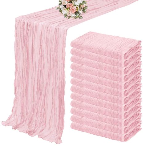 PRICES MAY VARY. Cloth 🎁【Package Include】: You will get 12 pieces 10ft length light pink cheesecloth table runner,Product size: 35 inches wide and 120 inches long, suitable for round or square tables that can accommodate 8-10 people. Perfect for romantic and elegant party events. 🎁【Premium Material】:The elegant light pink table runner is made of high-quality polyester,featuring good durability and flexibility,the edge of the table runner is locked with delicate stitching, not easy to fall off,