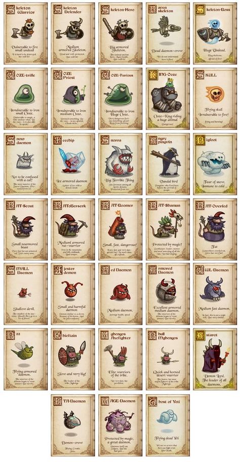 "Chaotica" android game: monsters, icons, manual on Behance Dnd Equipment, Best Mobile Games, Monster Ideas, Game Card Design, Card Ui, Dnd Items, Monster Games, Board Game Design, Dnd Stuff