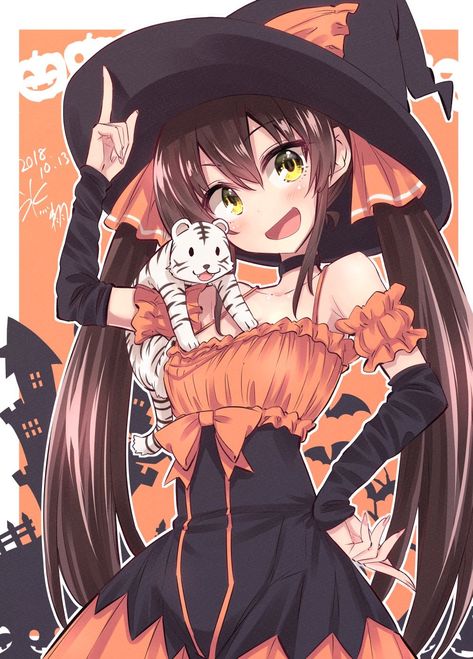 Anime Halloween Aesthetic, Anime Witch Pfp, Halloween Girl Drawing, Halloween Anime Art, Halloween Pfp Anime, Halloween Anime Pfp, Cute Halloween Pfp, Manga Halloween, 귀여운 음식 그림