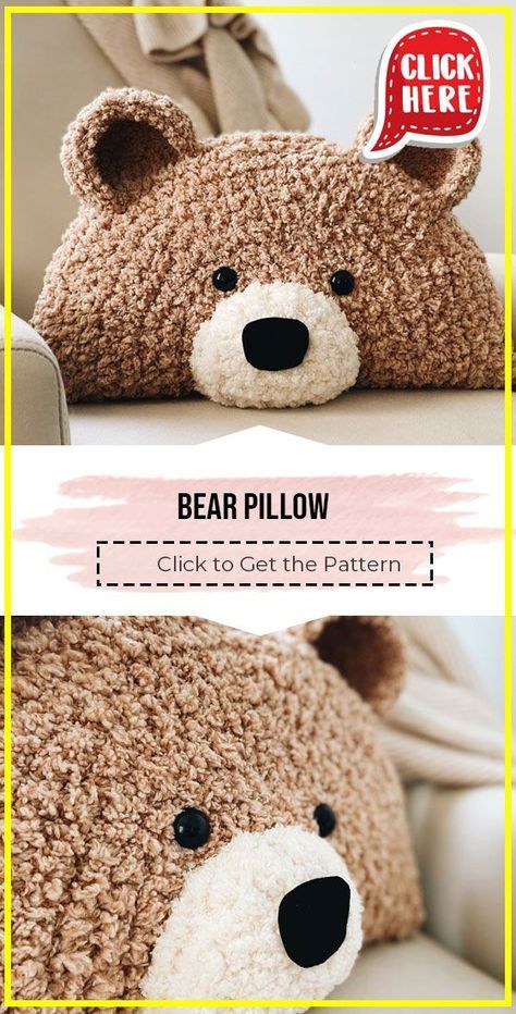 crochet Bear Pillow easy pattern  - Easy Crochet Bear Pillow Pattern for Beginners. Click to Get the Pattern #Pillow #crochet #crochetpattern
 via @shareapattern.com Animal Pillows Crochet Pattern, Penguins Crochet Free Pattern, Crochet Bear Pillow Pattern Free, Crochet Bear Pillow, Crochet Plushie Pillow, Christmas Crochet Pillows Free Patterns, Cute Crochet Pillows, Teddy Bear Crafts For Kids, Free Bear Crochet Pattern