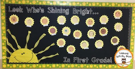 Be the Sunshine - Learning With Mrs. Brinn Be The Light School Theme, Classroom Door Sunshine, Shine Theme Classroom, Sunshine Bulletin Boards For School, Sun Bulletin Board Preschool, Sunshine Door Classroom, Classroom Decor Sunshine, Sunshine Board Ideas, Be The Sunshine Bulletin Board