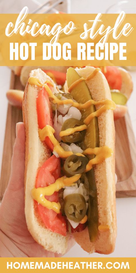 This Chicago style hot dog recipe is the best way to enjoy an iconic hot dog at home! It’s the perfect hot dog to add to your next back yard bbq or hot dog bar. Chicago Dog Recipe, Boiled Hot Dogs, Hot Dog Recipe, Baked Hot Dogs, Chicago Style Hot Dog, Chicago Hot Dog, Dog At Home, Hot Dog Bar, Recipe Icon