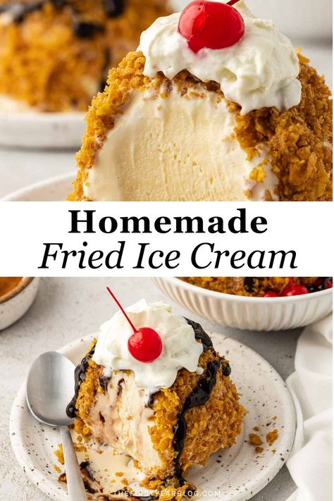 Buckle up, ice cream lovers, this homemade fried ice cream recipe is a game changer. The secret? It isn’t actually deep-fried. That means less mess, less work, but all the goodness of a crispy fried ball of ice cream. Best Fried Ice Cream Recipe, Hot Ice Cream, Fry Ice Cream Recipes, Cookies And Ice Cream Dessert, No Fry Fried Ice Cream, Homemade Fried Ice Cream, How To Make Deep Fried Ice Cream, Fried Ice Cream Balls, Ice Cream Treat Ideas