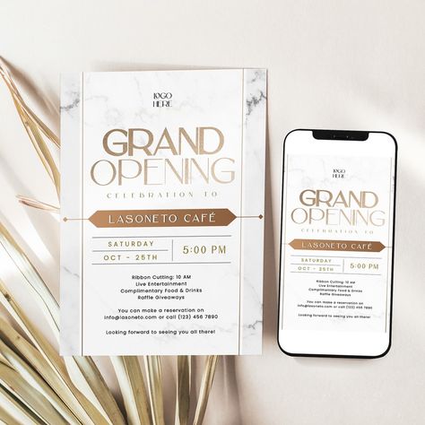 🎉 Get ready for a fantastic launch with our Grand Opening Invitation Template! 🎊 This fully editable template allows you to customize the font, text, color, and more, making it perfect for your unique event. Whether you need a Grand Opening Flyer Template or a Corporate Invitation, this versatile design is perfect for any occasion. Let’s make your launch party unforgettable! ✨ #GrandOpeningInvitationTemplate #GrandOpening #FlyerTemplate #LaunchParty Grand Opening Flyer, Opening Invitation, Grand Opening Invitations, Bridal Shower Brunch Invitations, Bridal Shower Menu, Wedding Reception Signs, Business Invitation, Wedding Itinerary, Wedding Numbers