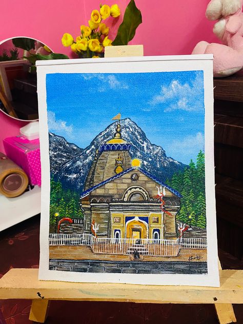 Painting Of Temple, Kedarnath Temple Drawing Mandala, Kedarnath Acrylic Painting, Lord Shiva Painting Acrylics, Kedarnath Painting Canvas, Kedarnath Temple Painting On Canvas, Kedarnath Drawing Simple, Kedarnath Watercolor Painting, Kedarnath Temple Mandala Art