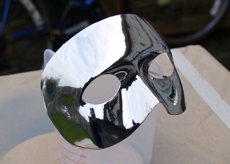 Chrome Sprayed Mask Chrome Aesthetic, Spray Paint Ideas, Chrome Spray Paint, Auto Body Work, Chrome Effect, Metal Sculptures, Horse Trailer, Craft Handmade, Scrap Metal