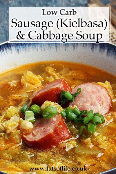 Low-carb Sausage and Cabbage Soup - The Fats of Life Low Carb Sausage And Cabbage, Polish Sausage And Cabbage, Sausage And Cabbage Soup, Low Carb Sausage, Soup Low Carb, Sausage And Cabbage, Kielbasa Soup, Kielbasa And Cabbage, Banting Recipes