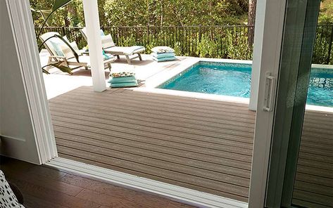 Deck Around Inground Pool, On Ground Pool, Backyard Boardwalk, Wood Pool Deck, Above Ground Pool Deck Ideas, Above Ground Pool Deck, Pool Inspiration, Decking Ideas, Pool Deck Ideas