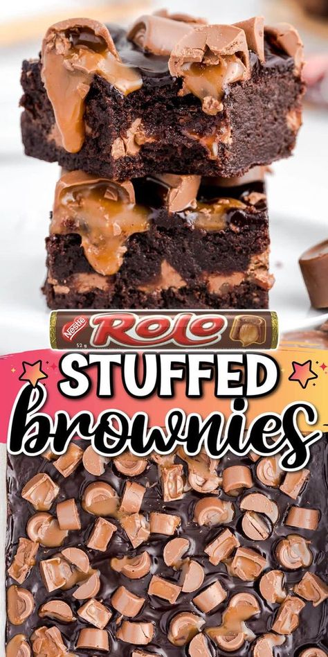 This Rolo Brownies recipe takes my favorite caramel candy stuffed between the best homemade brownie batter, then adds even more Rolos over the topping of chocolate ganache. It is so quick and easy to make this decadent dessert from scratch using simple ingredients to create a chewy, chocolatey, fudgy baked good filled with bursts of caramel in every bite! Christmas Muddy Buddies Recipe, Yummy Brownie Recipes, Ultimate Brownie Recipe, Rolo Brownies, Easy Nutella Brownies, Stuffed Brownies, Rolo Candy, Brownie Bites Recipe, Ultimate Brownies