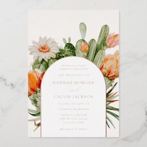 Cactus Boho Wedding Foil Invitation Desert Wedding Invitations, Southwestern Wedding Invitations, Desert Theme Wedding Invitations, New Mexico Wedding Invitations, Cactus Wedding Invitations, Cactus Wedding, Desert Flowers, Foil Wedding Invitations, Watercolor Cactus