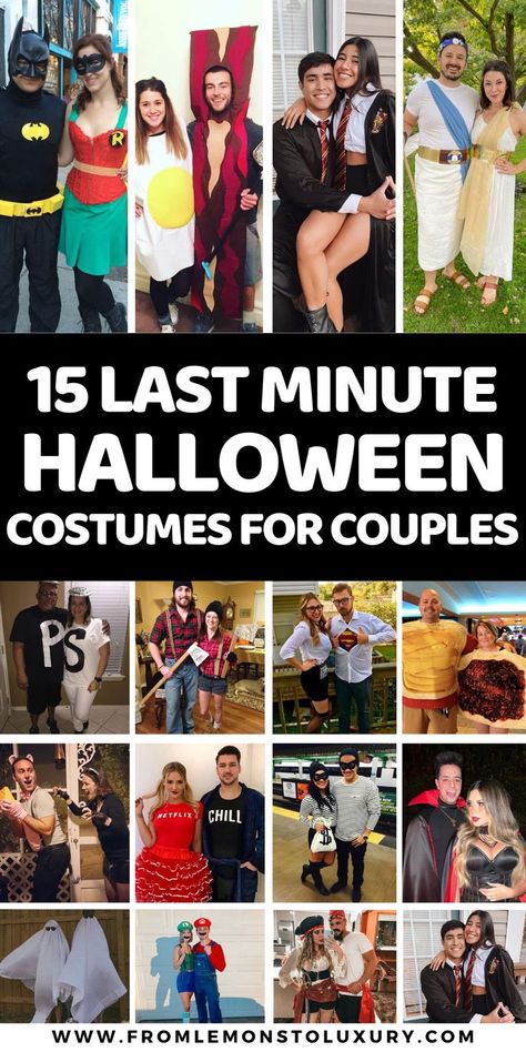 last minute halloween costumes for couples Couples Costumes Last Minute, Diy Halloween Costumes Last Minute, Cute And Funny Halloween Costumes, Last Minute Halloween Costumes Couples, Halloween Costumes On A Budget, Easy Diy Couples Costumes, Costumes On A Budget, Diy Halloween Couples, Make Halloween Costumes