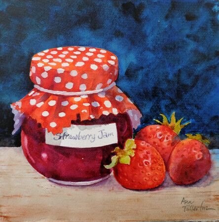 Ann Fullerton | WATERCOLOR | Strawberry Jam Jam Painting, Watercolor Strawberry, Strawberry Jam, Jam, Fruit