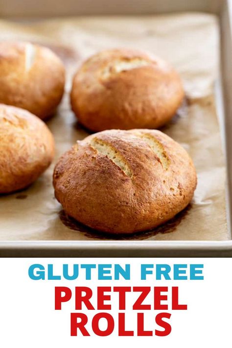 Gluten free pretzel rolls, with their crisp and chewy crust and super fluffy crumb, will quickly become your favorite sandwich roll. Gluten Free Sandwich, Pretzel Roll, Homemade Gluten Free Bread, Gluten Free Sandwich Bread, Gluten Free Sandwiches, Pretzel Rolls, Gluten Free Pretzels, Pan Sin Gluten, Bread Soft