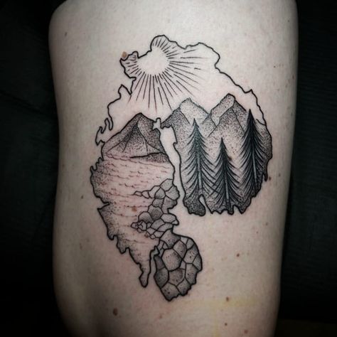 Loved creating this fun hiking piece in the shape of Acadia 🌲🍁🌱🌿⛰ #salemink #acadianationalpark #hike #hikingtattoo #landscapetattoo… Acadia Tattoo, Hiking Tattoos, Sister Tat, Hiking Tattoo, Landscape Tattoo, Forest Tattoos, B Tattoo, Cross Hatching, Different Tattoos