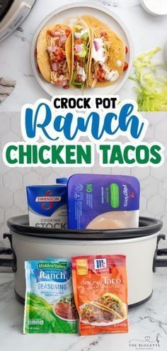 Crock Pot Ranch Chicken Tacos are what's for dinner tonight! Chicken breasts, taco seasoning, ranch seasoning, and chicken broth are all you need. This shredded chicken is so flavorful, tender, and tasty! Enjoy an easy dinner recipe that the family will love! Crock Pot Ranch Chicken, Ranch Chicken Tacos, Ranch Seasoning Recipes, Chicken Ranch Tacos, Amazing Slow Cooker Recipes, Shredded Chicken Crockpot, Chicken Tacos Easy, Crockpot Chicken Breast, Chicken Tacos Crockpot