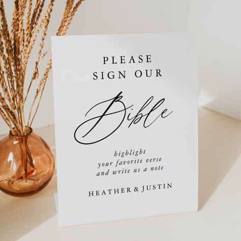 Elegant Calligraphy Wedding Bible Guest Book Sign Wedding Sign In Ideas, Bible For Wedding, Wedding Bible Guest Book, Bible Guest Book, Sign In Ideas, Wedding Bible, Sweet Rain, Dream Wedding Decorations, Tabletop Signs