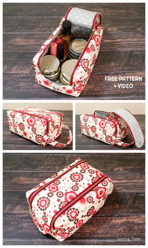 DIY Double Zip Fabric Travel Pouch Free Sewing Pattern + Video | Fabric Art DIY Travel Pouch Diy, Diy Pouches, Fabric Art Diy, Toiletry Bag Pattern, Double Zipper Pouch, Stitching Tutorial, Bag Sewing Pattern, Zipper Pouch Tutorial, Pouch Sewing