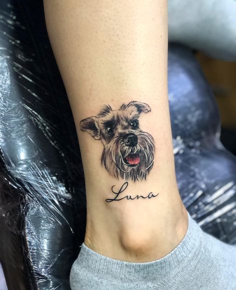 Schnauzer Tattoo Minimalist, Mini Schnauzer Tattoo, Schnauzer Tattoo Ideas, Coco Tattoo, Schnauzer Tattoo, Pet Memorial Tattoo, Pet Tattoos, Schnauzer Art, Beard And Mustache