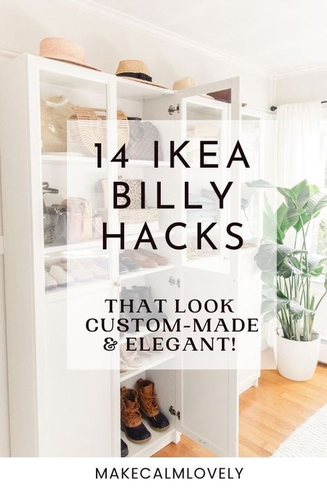 These IKEA Billy DIY hacks look custom-made and so elegant Ikea Shoe Storage Book Shelves, Ikea Closet Hack Billy Bookcases Shoe Storage, Ikea Billy Bookcase For Shoes, Bookshelves For Shoes Storage, Billy Bookshelf Shoe Storage, Billy Bookcase Hack Shoes, Billy Bookcase Bag Display, Ikea Billy Hack Closet, Billy Bookshelf Closet