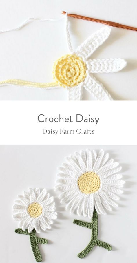 Free Pattern - Crochet Daisy Crochet Herbs Pattern, Crochet Bunting Free Pattern, Daisy Farm Crafts, Daisy Farm, Crochet Puff Flower, Crochet Potholder Patterns, Crochet Bunting, Crochet Flowers Free Pattern, Confection Au Crochet