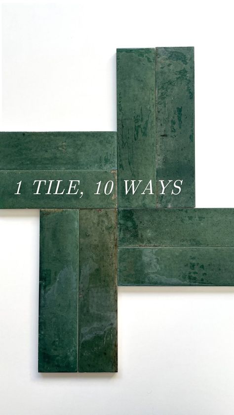 Dwellify | Home Remodeling | 1 tile, 10 ways! Brick tile is one of the most versatile styles on the market, and this moody green is one of our absolute favorites!... | Instagram Green Tile With Dark Grout, Green Tile Fireplace Surround, Dark Green Shower Tile, Green Shower Tile, Dark Green Tile, Green Tile Backsplash, Moody Green, Fireplace Tile Surround, Stone Shower