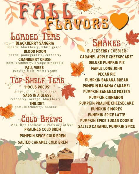 Fall Menu Herbalife, Herbalife Fall Shake Recipes, Fall Herbalife Tea Recipes, Apple Shake Recipe, Smoothie Cart, Fall Teas, Herbalife Marketing, Swig Drinks, Water Flavoring