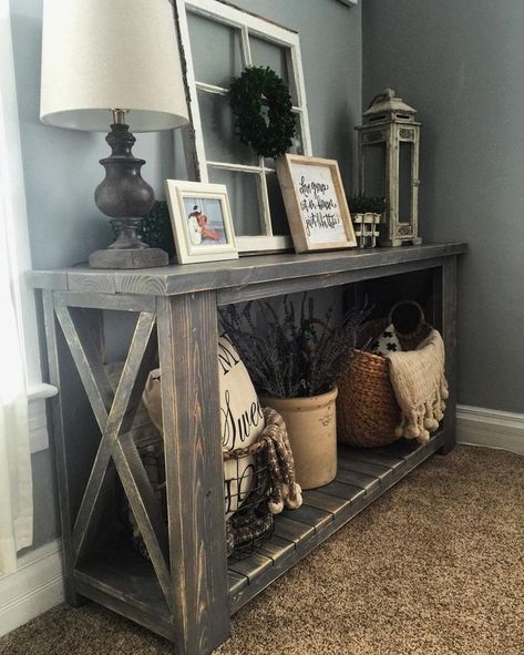 68 Likes, 15 Comments - Sugar Creek Craftsmen (@sugarcreekcraftsmen) on Instagram: “I build it, she decorates it. #oursugarcreekhome #woodworking #farmhouse #custom #wood #reclaimed…” Farmhouse Living Room Design, Rustic Farmhouse Living Room, Hal Decor, Living Room Design Ideas, Foyer Decorating, Design Salon, Farmhouse Living Room, Room Design Ideas, Rustic Living