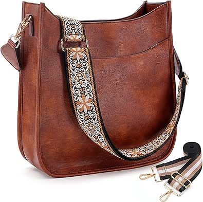 HKCLUF Crossbody Bag for Women Vegan Leather Hobo Handbags Guitar Strap Purse Shoulder Bucket Bag with 2PCS Adjustable Straps Guitar Strap Purse, Leather Hand Bags For Women, Brown Clothing, Bags Cross, Leather Hobo Handbags, Strap Purse, Bucket Bags, Women Crossbody Bag, Handbags Women