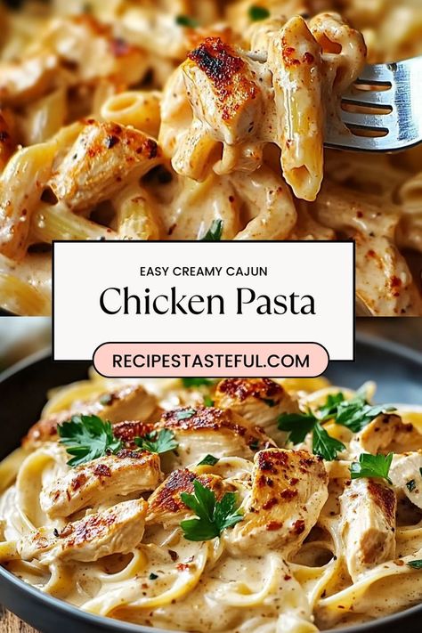 Easy Creamy Cajun Chicken Pasta is a flavorful and satisfying dish that combines tender chicken with a rich, spicy cream sauce. Infused with Cajun seasoning, garlic, and a touch of Parmesan, the creamy sauce coats every strand of pasta for a comforting, zesty meal. Quick to prepare and perfect for busy weeknights, this dish packs bold flavors and a little kick, making it a family favorite that’s sure to impress! Cajun Chicken And Sausage Alfredo Pasta, Asagio Chicken Pasta, Cajun Cream Sauce Pasta, Cajun Fettucini Alfredo, Smoked Chicken Pasta, Chicken Cajun Pasta, Cajun Chicken Alfredo Pasta, Easy Cajun Chicken Pasta, Pasta With Onions