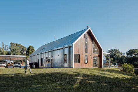 Exterior, Gable RoofLine, Metal Roof Material, House Building Type, and Wood Siding Material The car port is constructed with the same galvanized metal roof as the house. Galvanized Metal Roof, Contemporary Barn, Gin Drinks, Metal Siding, Gable Roof, Standing Seam, Wood Siding, Australian Homes, Galvanized Metal