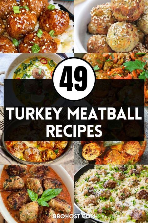 Discover 49 flavor-packed turkey meatball recipes you'll love! From healthy turkey meatballs meal prep to the best-ever turkey meatballs, these easy and delicious recipes are perfect for any occasion. Try them all for a tasty, nutritious twist on ground turkey meatballs! Meatballs For Meal Prep, Turkey Cheese Meatballs, Turkey Meatballs For Soup, Keto Ground Turkey Meatballs, Thai Meatballs Turkey, Turkey Meatball Dinner Ideas Healthy, Turkey Meatball Sauce Recipes, Ground Turkey Appetizer Recipes, Smoked Turkey Meatballs