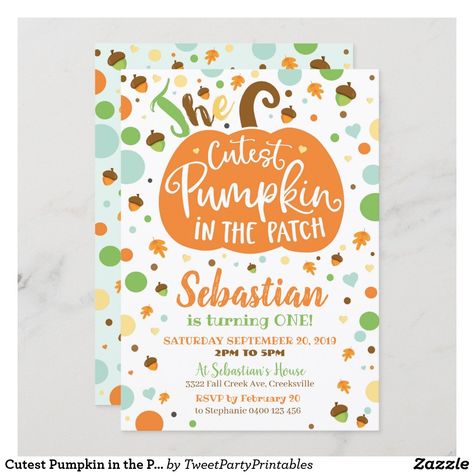 Prince Birthday Invitations, 1st Birthday Invitations Boy, Pumpkin Patch Birthday, Fall First Birthday, Fall Birthday Invitations, Fall 1st Birthdays, Cutest Pumpkin In The Patch, Pumpkin 1st Birthdays, Pumpkin Invitation