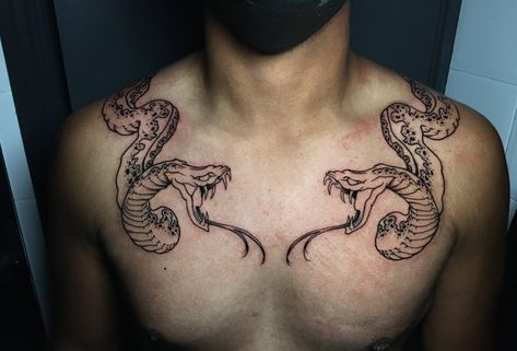 Snake Tattoos Men Chest, Snake Tattoo Chest For Men, Snake On Chest Tattoo, Snake Chest Tattoo Men, Chest Tattoo Snake, Chest Snake Tattoo, Man Chest Tattoo, Sternum Tattoo Men, Snake Chest Tattoo