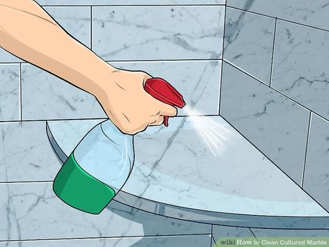 4 Ways to Clean Cultured Marble - wikiHow Cultured Marble Shower Walls, Marble Bathroom Counter, Cultured Marble Shower, Cultured Marble Countertops, Cleaning Shower Tiles, Marble Shower Walls, Daily Shower Cleaner, Shower Cleaning Hacks, Cleaning Marble