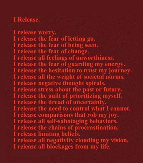 Release Negativity Affirmations, I Release Affirmations, Release Affirmations, Release Negativity, I Release, Spiritual Manifestation, Energy Cleanse, Love Dream, Manifestation Quotes