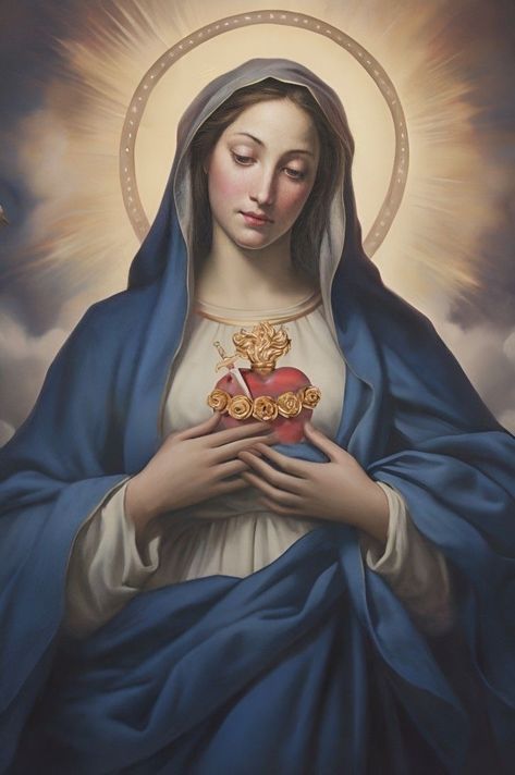 Virgin Mary Picture, Mary Jesus Mother, Mother Mary Pictures, The Immaculate Heart Of Mary, Catholic Wallpaper, Jesus Mother, Virgin Mary Art, Mother Mary Images, Immaculate Heart Of Mary