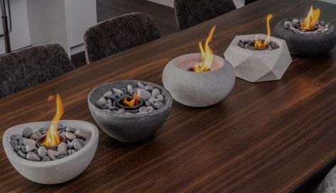 Indoor Table Top Fire Pit, Diy Alcohol Fire Bowl, Table Fire Bowl, Diy Table Top Fire Bowl, Table Top Fire Bowl, Table Top Fireplace, Diy Cement Candle Holders, Fire Bowl Table, Eco Fireplace