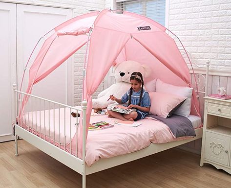 Amazon.com: BESTEN Floorless Indoor Privacy Tent on Bed with Color Poles for Cozy Sleep in Drafty Rooms (Twin, Pink): Kitchen & Dining Kids Bed Tent, Toddler Tent, Twin Canopy Bed, Bed Canopies, Sleeping Tent, Indoor Tents, Canopy Bed Curtains, Double Bed Size, Cozy Sleep