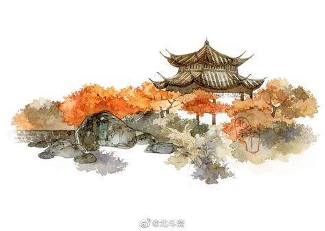 Pagoda Watercolor, Hanfu Art, Chinese Pagoda, Chinese Artwork, Chinese Art Painting, Ancient Chinese Art, Flower Art Drawing, Canvas Painting Tutorials, Artwork Images