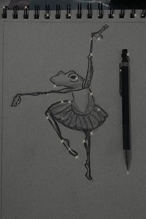 Ballerina frog Frog With Wings Drawing, Ballet Frog, Ballerina Frog, Surrealism Drawing, Random Sketches, Fairy Drawings, Wings Drawing, Doodles Drawings, Ballerina Dress