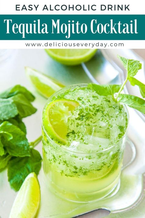 Tequila Mojito Recipe, Tequila Mojito, Easy Party Drinks, Sitting By The Pool, Simple Syrup Cocktails, Mojito Drink, Classic Mojito, Easy Alcoholic Drinks, Mojito Cocktail