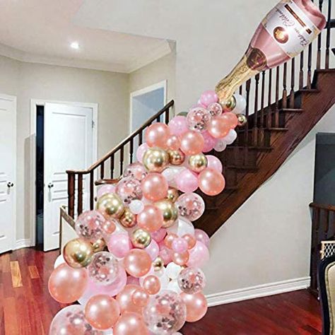 Gold And Pink Balloons, Gold Champagne Bottle, 80th Birthday Party Decorations, Champagne Balloons, Gold Birthday Party Decorations, 60th Birthday Party Decorations, 60th Birthday Decorations, Champagne Birthday, 21st Birthday Decorations