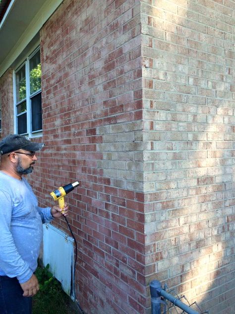 Brick Stains Exterior, Limewash Brown Brick Exterior, Brown Brick House Exterior Makeover, Paint Brick Foundation Exterior, Updating Red Brick Exterior, Orange Brick House Exterior Makeover, Staining Brick House Exterior, Red Brick Stain, Staining Red Brick Exterior