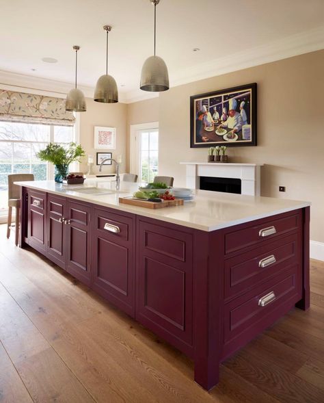 Berry Kitchen Cabinets, Burgundy Kitchen Ideas, Burgundy Cabinets Kitchen, Aubergine Kitchen Cabinets, Dark Burgundy Kitchen Cabinets, Burgundy Shaker Kitchen, Raspberry Kitchen Walls, Maroon Kitchen Cabinets, Oxblood Kitchen Cabinets